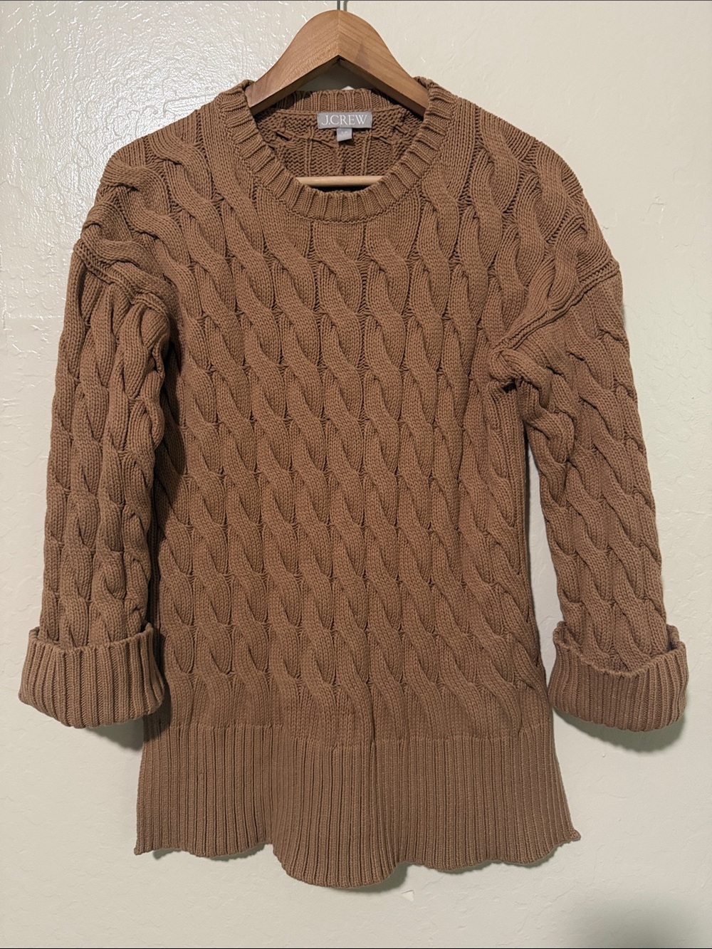 J. Crew Re-Imagined Cotton Cable Knit Tunic Sweater With Side Slits Size S/M